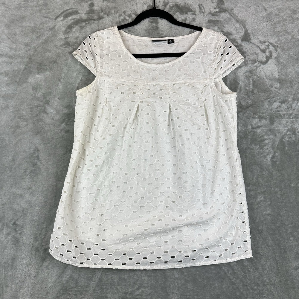 a.n.a (A New Approach) Blouse Top Women's M White Eyelet Lined Pleated Cotton